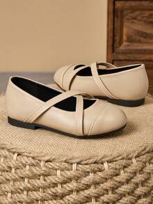1 Paio Scarpe Eleganti in Pelle per Ragazze in colori Albicocca, Kaki, Nero, Marrone, Scarpe da Principessa per Rappresentanza, Scarpe da Studente per Scuola, con Punta Tonda, in Morbida Pelle, Stile Elegante e Alla Moda per Bambini