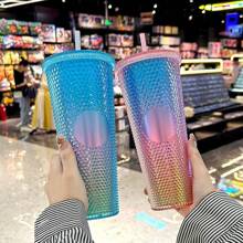 1 tasse de paille de durian dégradée en plastique à double couche de grande capacité. Les couleurs sont expédiées au hasard