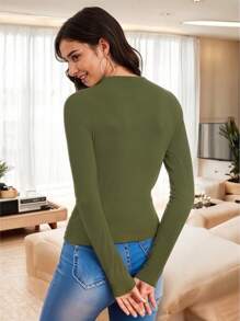 Fashion Women's Basic Slim Fit Long Sleeve Round Neck Blouse