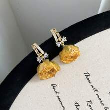 Natuurlijke rozenbloem druppel olie oorbellen met strass vlinder decor