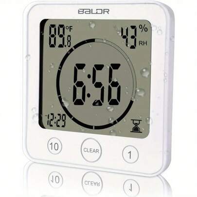 Bathroom Clock Waterproof Digital Shower Clock With Suction Cup Alarm Temperature Humidity Hygrometer Thermometer Countdown Timer For Bathroom Kitchen Mini Hanging Hole Stand Clock