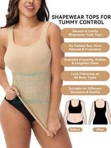 Women Compression Tank Cami Firm Tummy Control Waist Trainer Body Shaper Smooth Slimming Shapewear Square Collar Camisole Vest - 米色 - 查看 2