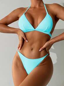 WD VEST Tie-Up Top And Adjustable Bottom Bikini Set - XX296 - 淺藍色 - 查看 1