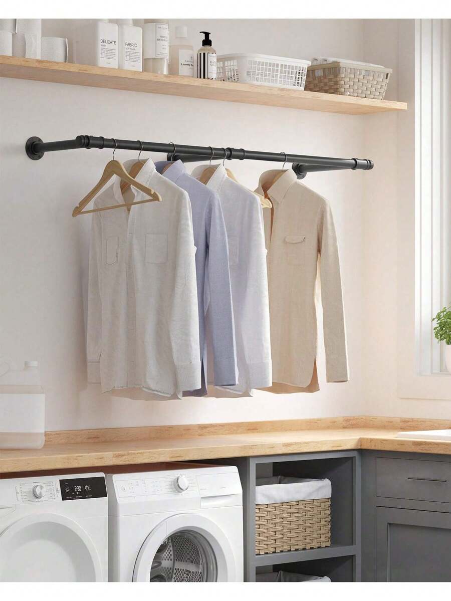 SONGMICS Set di 2 Attaccapanni da Muro, Barra Appendiabiti da Parete, Stile Industriale, Salvaspazio, 30,4 x 170 x 7 cm, Portata di 68 kg, Montaggio Facile, per Piccolo Spazio, Nero - Tagli Unica - Visualizzare 1