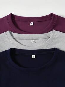 3sets Solid Tee & Tie Front Pants Lounge Set - Multicolor - View 7