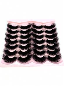 HBZGTLAD Mink Lashes Fluffy 20mm Faux Mink Lashes Cat Eye Big Long False Eyelashes Dramatic Soft 25mm Lash Strips 3D Volume 14 Pairs Strip Eyelashes Pack - 黑色 - 查看 2