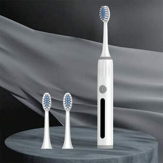 1pc PP Electric Toothbrush & 3pcs Toothbrush Head, Modern Two Tone Waterproof Portable Electric Toothbrush For Bathroom