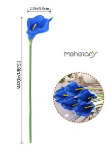 MEHELANY 16/12/9/6支 藍色人造馬蹄蘭，35cm，PU材質，人造花，馬蹄蘭人造花束，適用於居家婚禮裝飾、室內外裝飾、花園裝飾、派對裝飾、波西米亞風裝飾、節日派對裝飾、母親節生日慶祝、日常禮物 - 藍色 - 查看 3