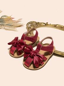 Toddlers' Simple Red Sandals With Bow Decor