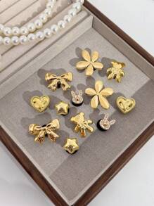 12 قطعة من مشابك الأحذية بتصميم الدب والقلب والثلج الذهبي العصري، ديكورات DIY مناسبة لصنادل النساء والشبشب والحقائب الشاطئية، إكسسوارات مشبك أحذية متعددة الاستخدامات، رائعة كهدايا لأعياد الميلاد والمناسبات