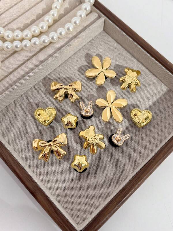 10 قطعة من مشابك الأحذية على شكل دب فضي، قلب، رقاقة ثلج، سمكة، ديكورات DIY، مناسبة لصنادل النساء والشبشب والحقائب الشاطئية، مشابك أحذية متعددة الوظائف، رائعة كهدايا لأعياد الميلاد والمناسبات