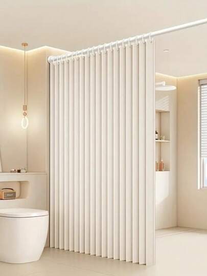 1pc Waterproof Folding Bathroom Shower Curtain - Easy Installation And Storage, Home Decoration Shower Partition Home Bathroom Decor Fall Decor Bathroom Accessories Back To School