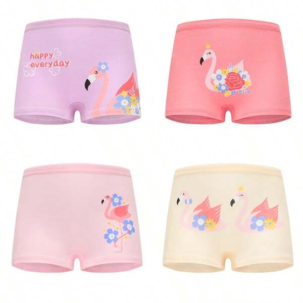 4 Packs Girls Underwears Shorts Panties Set-Flamingo