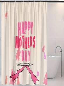 1pc Flower & Letter Print, Mother's Day Element Waterproof Shower Curtain Tapestry, With 12 Hooks Polyester Fabric Bathroom Decor, Waterproof Bathtub Divider, Modern Home Bathroom Decor, Washable, Grommet Top 35inX70in, 47inX70in, 59inX70in, 70inX70in Mother's Day Flowers, Personalized Gifts For Mom, Last Minute Gifts, Mother's Day Ideas, Mothering Sunday Gifts, Handmade Cards For Mum, Best Mother's Day Gifts Under $50