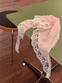 1 pièce Foulard en dentelle florale vintage pour fille, foulard décoratif beige de style français, foulard en soie rétro rural, bandana pour cheveux de printemps/été