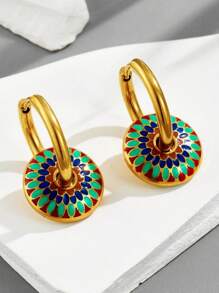 New Fashionable Paint Drip Necklace And Earring Jewelry Set, Stainless Steel Earrings For Women