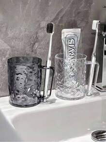 1pc冰川纹漱口杯透明牙刷架高档女士家用口腔护理杯 - 彩色 - 查看 1