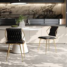 2pcs Set Luxurious Velvet Dining Chairs, Modern Dining Chairs, Bar Stools, Stable And Durable, Black Or Beige