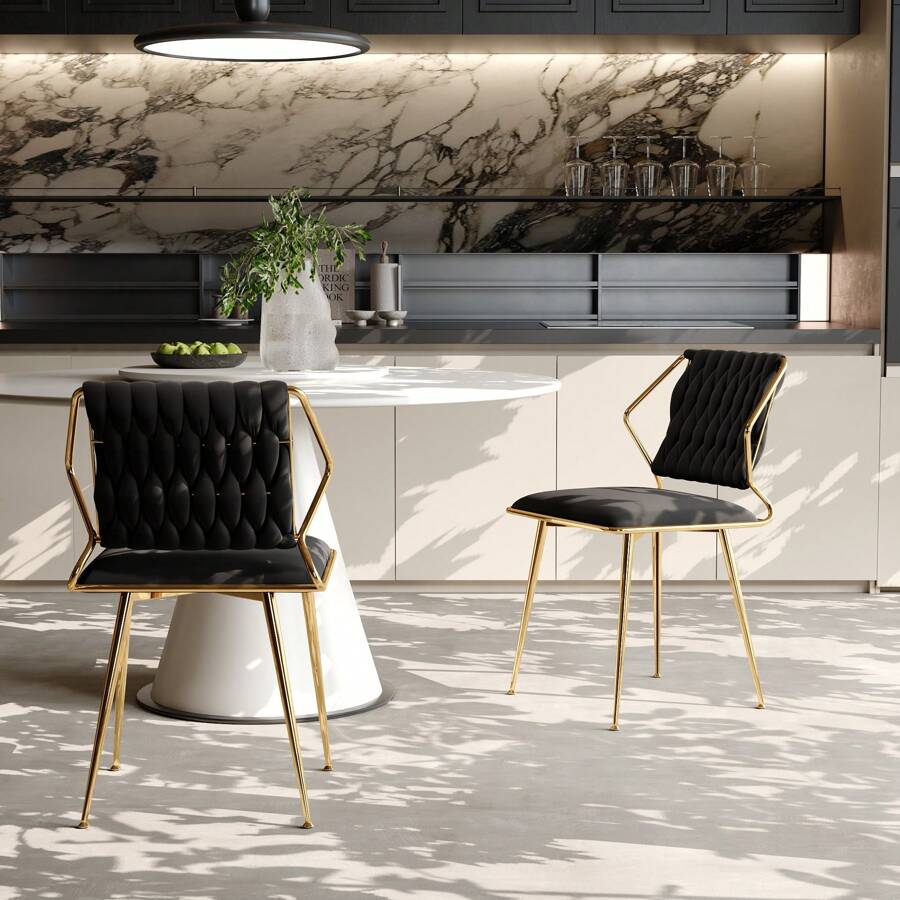 2pcs Set Luxurious Velvet Dining Chairs, Modern Dining Chairs, Bar Stools, Stable And Durable, Black Or Beige