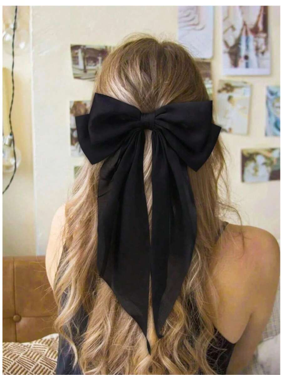 1 件女士发夹带蝴蝶结，时尚优雅，适合日常外出、洗脸、通勤、节日和派对爪夹发夹发夹 - 黑色 - 查看 1