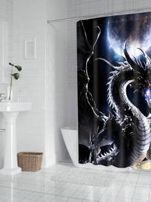 1pc Moonlight Dragon Print Waterproof Shower Curtain, Fabric Bathroom Decor Curtain With 12 Hooks, Decorative Bathtub Partition Curtain, Modern Household Bathroom Decor, Waterproof Polyester Fabric, Machine Washable, Grommet Top, Great As A Gift, Size: 35inX70in, 47inX70in, 59inX70in, 70inX70in Mother's Day Flowers, Personalized Gifts For Mom, Last Minute Gifts, Mother's Day Ideas, Mothering Sunday Gifts, Handmade Cards For Mum, Best Mother's Day Gifts Under $50