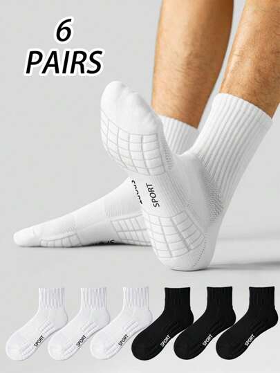 1/6 Pairs Thick Terry Crew Sports Socks For Men, Moisture Wicking, For Tennis, Badminton, Running, Basketball, Unisex, Fall