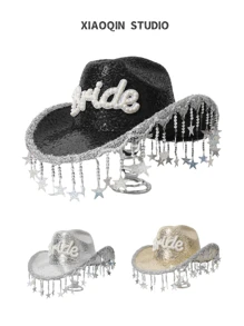 1 قبعة نسائية جديدة مرصعة بالترتر، قبعة عروس مزينة بشعارعروس وحلية نجمية وشماغ، قبعة بحرية غربية، مناسبة للأداء المسرحي، حفلة عيد الميلاد، الزي الأنيق، موضوع قبعة الكاوبوي، مهرجان الموسيقى، المناسبات والأعياد، متعددة الاستخدامات وأنيقة