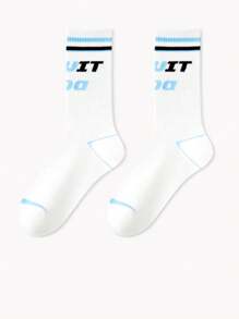 1/5 Pairs Basketball Mid-Calf Sports Socks For Men, High-Top Athletic Crew Socks