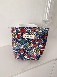 1 件复古碎花图案大容量化妆包，便携式拉链化妆品收纳袋，大旅行包，女性必备，学生宿舍，伴娘礼物，母亲礼物，生日礼物 - 藏蓝色 - 查看 10