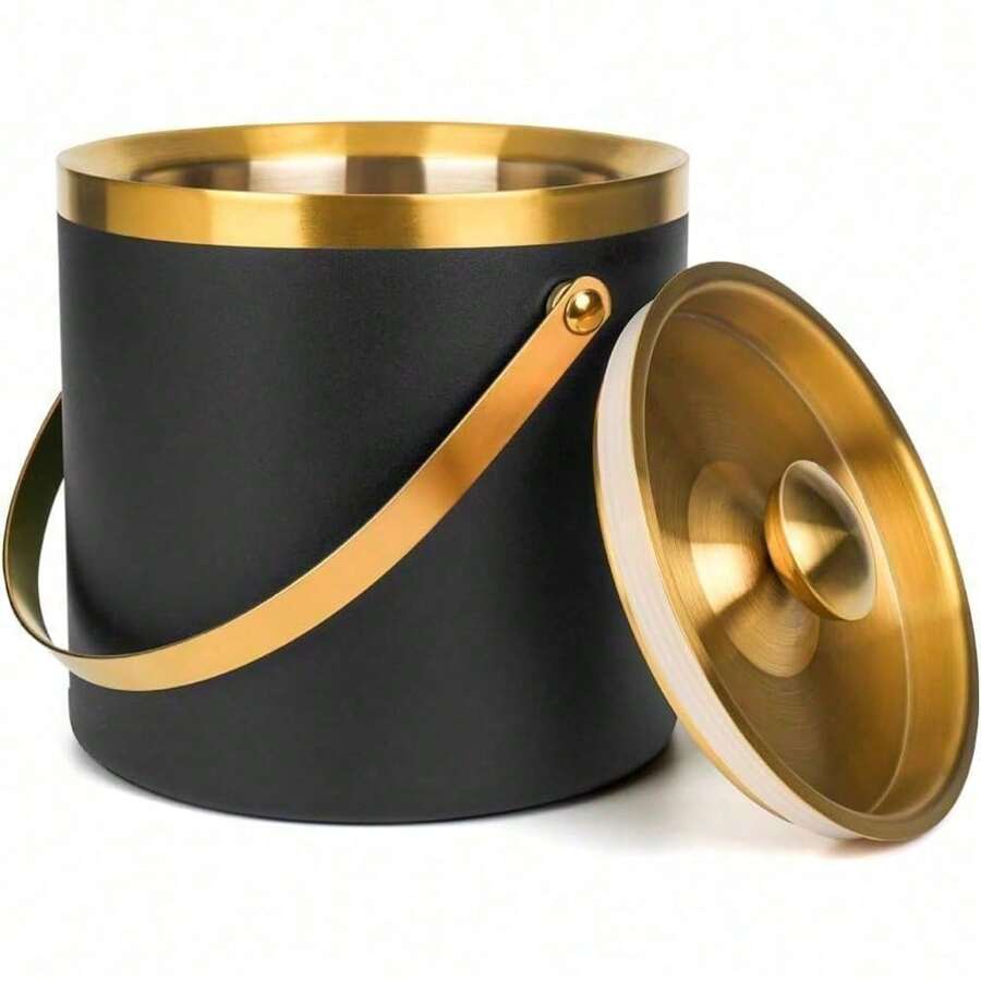 3L Double-Wall Insulated Stainless Steel Ice Bucket With Scoop For Cocktail Bar - Metal Ice Bucket For Freezer With Lid For Parties,Camping,And More!Champagne Bucket,Bar Cart Accessories