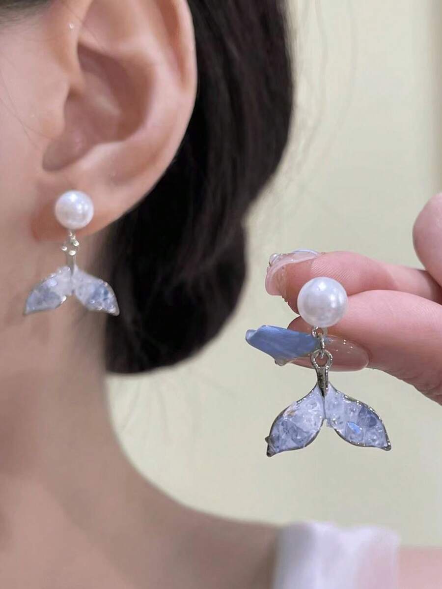 法式鱼尾珍珠耳环女轻奢小众设计高级感百搭项链海边度假风锁骨链