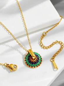 New Fashionable Paint Drip Necklace And Earring Jewelry Set, Stainless Steel Earrings For Women