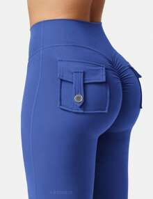 YEOREO Flare Leggings With Pockets For Women Butt Lifting Gym Yoga Leggings Flare Leggings Joggers For Women Summer Clothes For Women - 寶藍色 - 查看 8