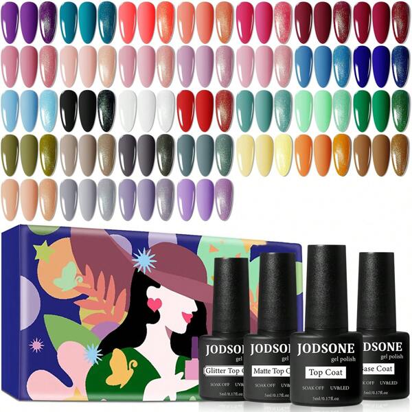JODSONE 36 PCS Gel Nail Polish Set-32 Colors Gel Polish Kit Base Coat Glossy Matte And Glitter Top Coat Nail Polish Set Green Blue Red Pink Collection Gifts For Women