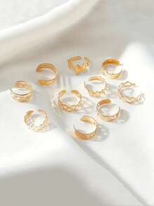 10 Pieces Star & Moon Open Toe Ring Set - Adjustable Geometric Hollow Beach Toe Rings
