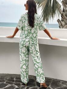 Vaiaye Women Summer Hawaii Boho Tropical Beach Vacation Style Outfits,Super-Loose Casual Petal Blouse With Baggy Pants