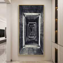 现代抽象深色方形隧道帆布艺术，无框科幻电影场景墙壁装饰，适用于客厅、卧室或走廊，无框架 - 黑色 - 查看 4