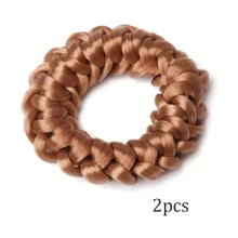 2pcs Retro Style Braided Elastic Hair Buns - Made Of Polyester And Spandex Blend, Multi-Color, Hair Accessories For Women With Short Hair, Perfect For High Buns, Suitable For Casual Daily And Travel Wear