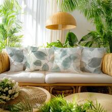 MEMNUN 4件套水彩渐变绿叶印花涤纶枕套，尺寸：17.7*17.7英寸/19.69*19.69英寸/15.75*15.75英寸，单面印花，不含枕芯，适用于家居装饰、客厅、卧室、汽车、沙发、床头板。