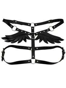 Women's Body Chest Harness Belt With Angel Wings, Adjustable Faux Leather Body Caged Neck Waist Harness Bondage Strap For Ladies, Roleplay Cosplay Costume Party Clubwear - 黑色 - 查看 8