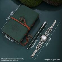 3 Stücke elegantes & luxuriöses Damen Uhren-Set mit Notizbuch & Stift, ideal als Geschenk zum Muttertag, Lehrertag, Erntedankfest, Schulbeginn