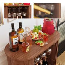 Bar Cabinet With Tambour Door, Wood Liquor Cabinet With 16 Wine Rack And Glass Holder, Coffee Bar Station For Home, Living Room - Brown - View 7