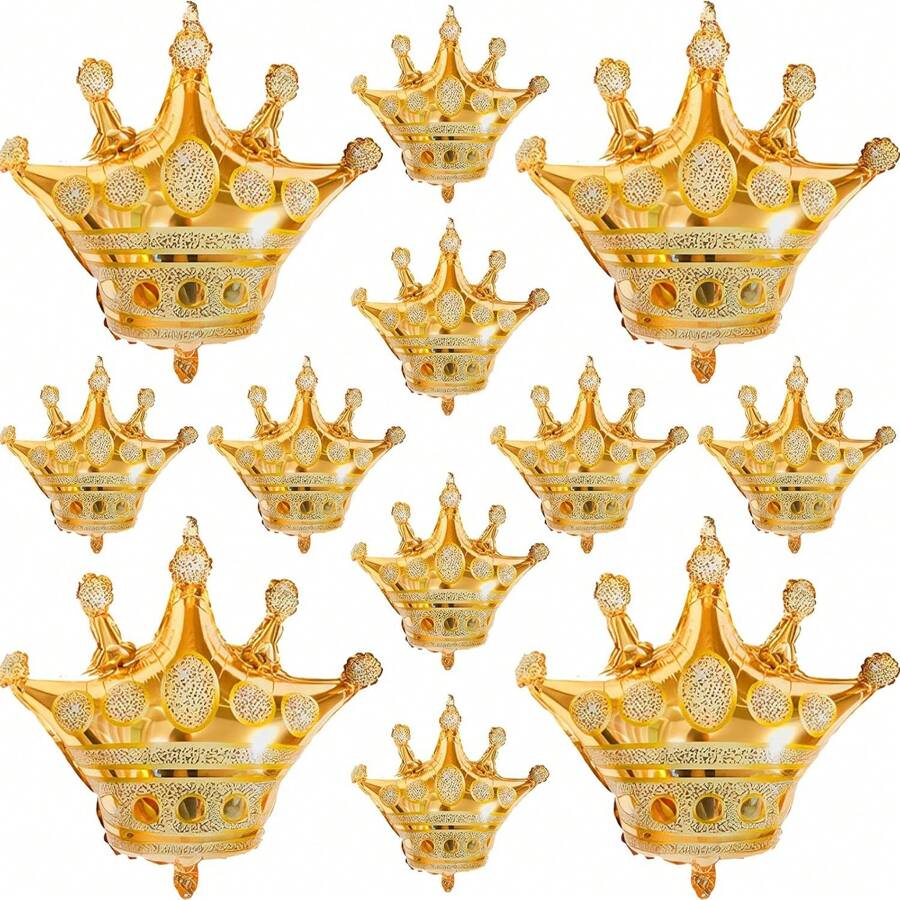 12 个皇冠形气球、金色皇冠装饰、金箔气球适用于生日派对装饰 - 金色 - 查看 1