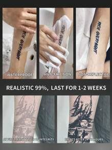 1 pieza Tatuajes temporales de estilo occidental Tatuaje semi-permanente Estilo europeo Impermeable y a prueba de sudor Duran 1-2 semanas Realista Jugo de hierbas Anti-fricción y no reflectante Falsos tatuajes negros para mujeres y hombres Pegatinas de tatuaje para brazo, pecho, pierna, abdomen, cintura, dedo, cuello Arte corporal modernista - Negro - Ver 4