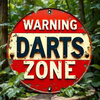 1pc 7.8x7.8 Inch Vintage Metal Sign "Danger Ahead: Enter Dart Zone" Round Poster, Retro Appearance Wall Art Suitable For Bar, Cafe, Beach House, Backyard, Perfect For Mysterious Space, Random Hole Positions