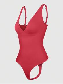 Loungeista 1pc Women's Seamless Shapewear Jumpsuit, Convertible Design With Detachable Straps, Tummy Control And Butt Lift, Full Body Shaping For Outdoor/Bikini Wear - Red - View 8