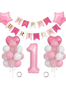 1 Set Of Birthday Party Balloons - Foil Star And Heart Shaped Balloons With A Happy Birthday Banner For Party Decoration, Including Curly Ribbons - Multicolor - View 4