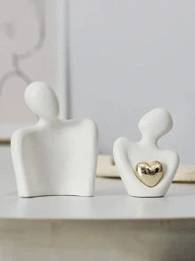 1pc Heart-Shape Golden-Plated Abstract Artistic Figurine, Couple Embracing Decoration ,Suitable For Home Decor, Bedroom Decor, Office And Students, The Best And Christmas Gift,Wintertime,Christmas Decorations,Storage,Wedding Decor,House Decor,Jewelry Organiser,Party Decorations(Excluding Straw Hat) Gifts Birthday Graduation