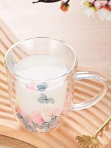 Tasse en verre avec poignée et fleurs séchées, Mug à café avec poignée, Tasse à thé au lait avec poignée, Verre à eau, Un choix de cadeau idéal ! Retour à l'école