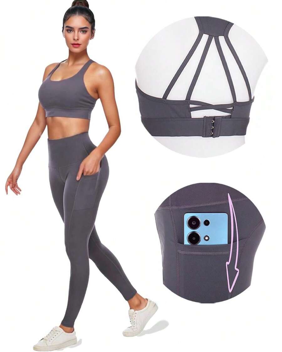 LEGGINS + CROP TOP MONSTER  LEVANTA GLUTEOS GYM SEXY BRA CON BROCHE EN ESPALDA  CONJUNTO DEPORTIVO DE MUJER